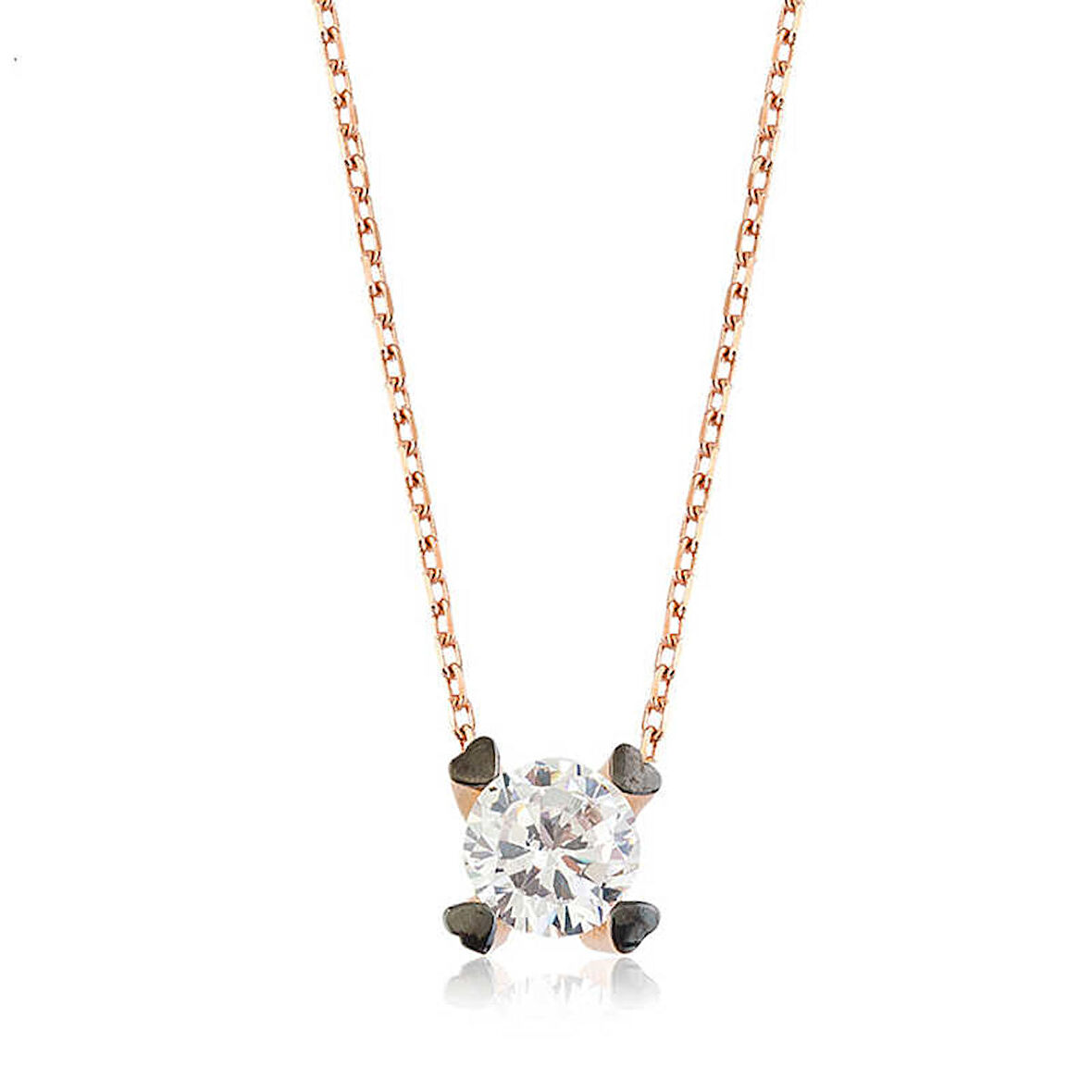 STİLLOVE Gümüş Kalpli Tek Taş Kadın Kolye