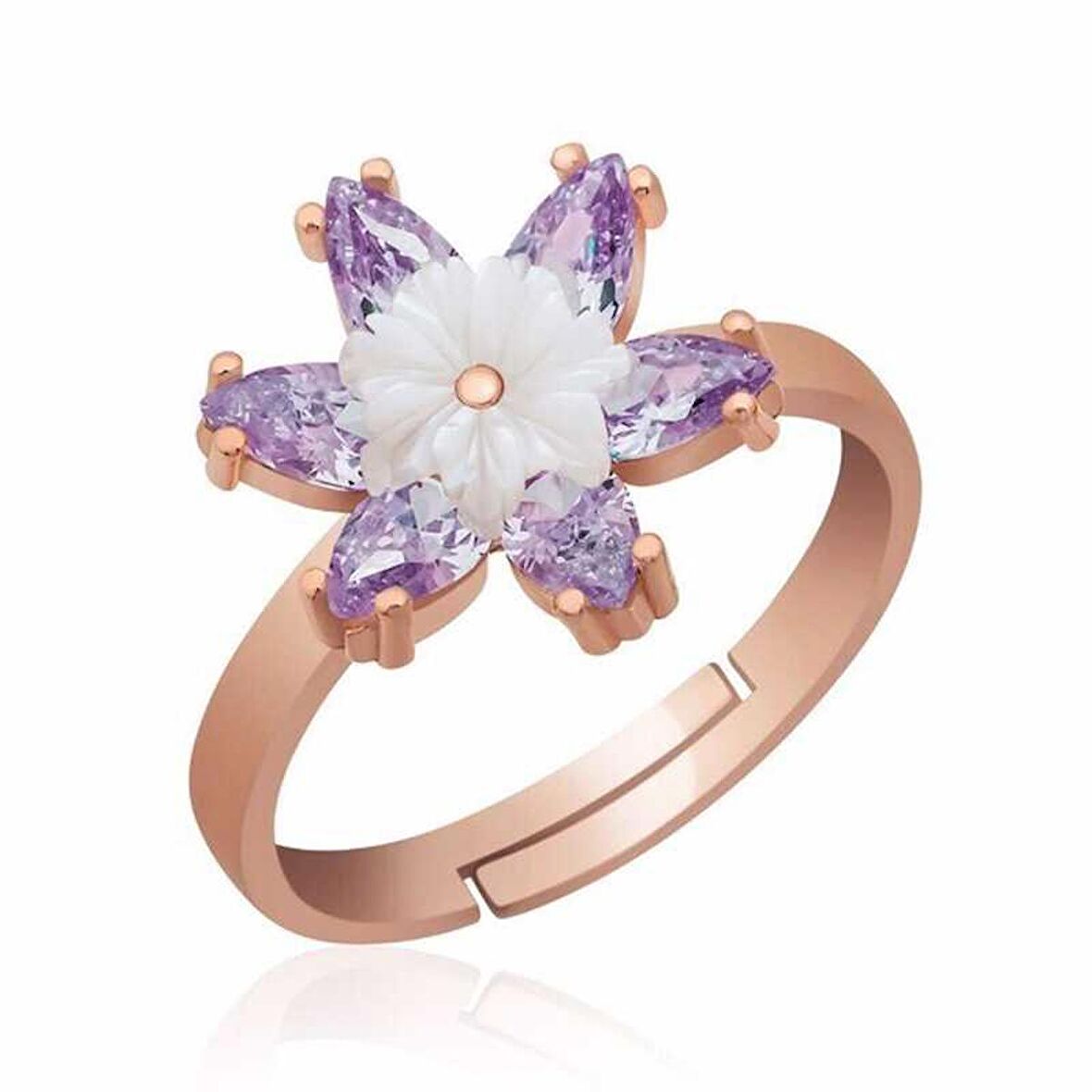 STİLLOVE ​Gümüş Rose Lila Lotus Çiçeği Yüzük