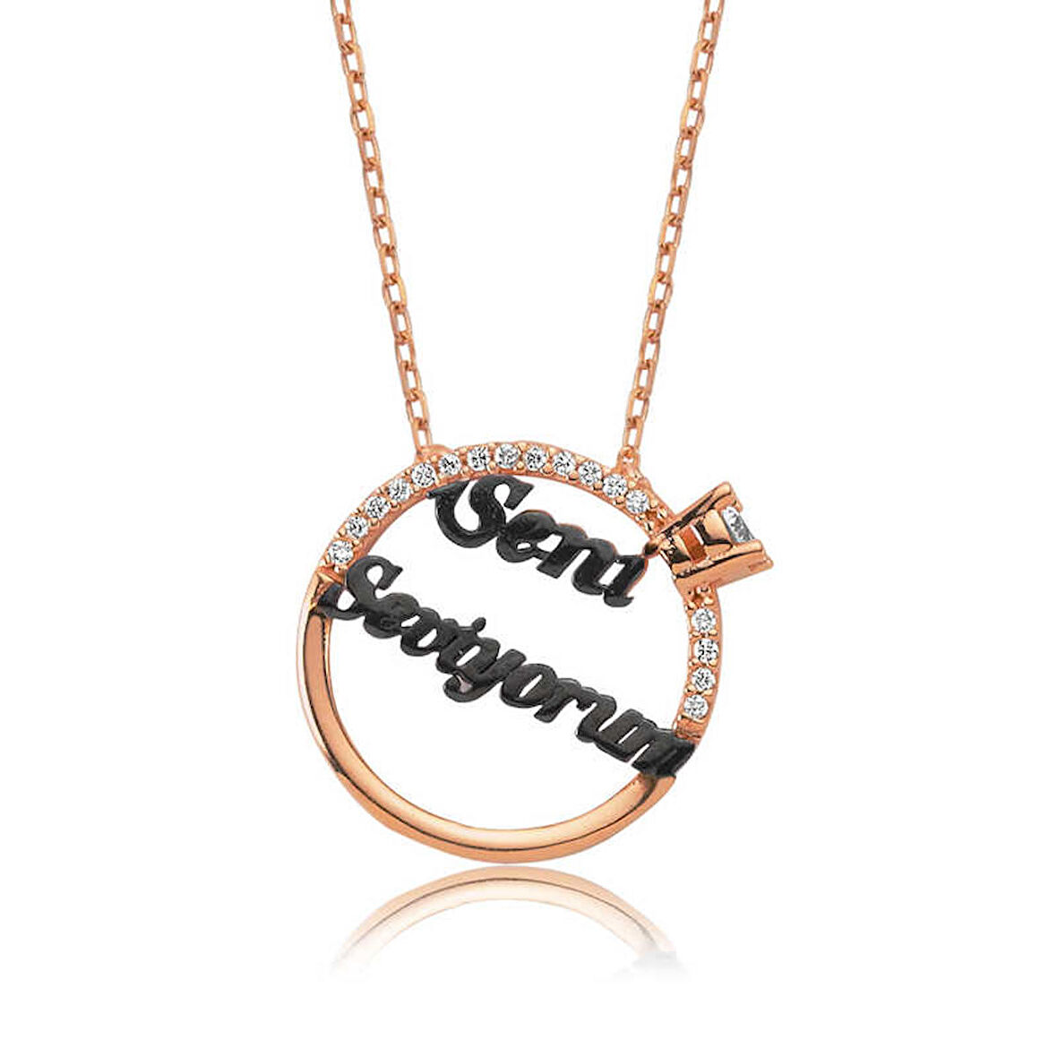 STİLLOVE Gümüş Tek Taş Seni Seviyorum Yazılı Kadın Kolye