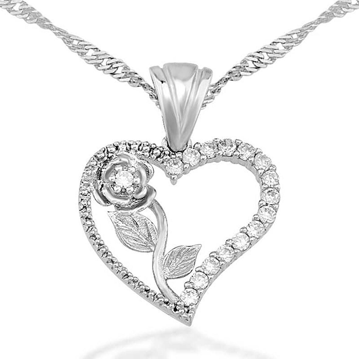 STİLLOVE Gümüş Kalbimin Gülü Bayan Kolye
