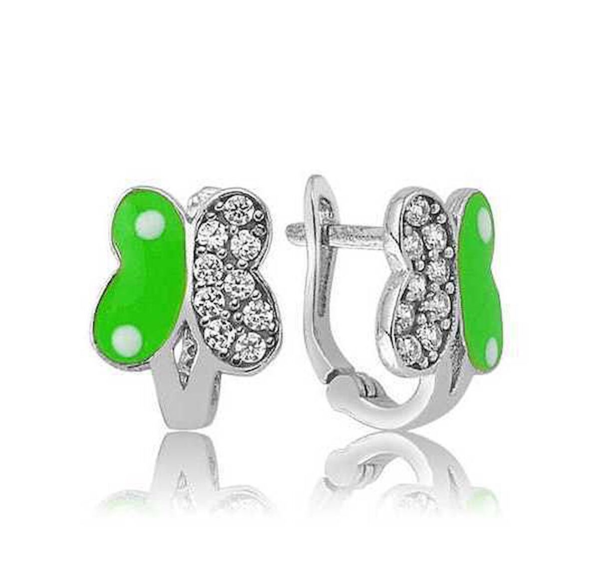 STİLLOVE Gümüş Yeşil Kelebek Çocuk Küpe