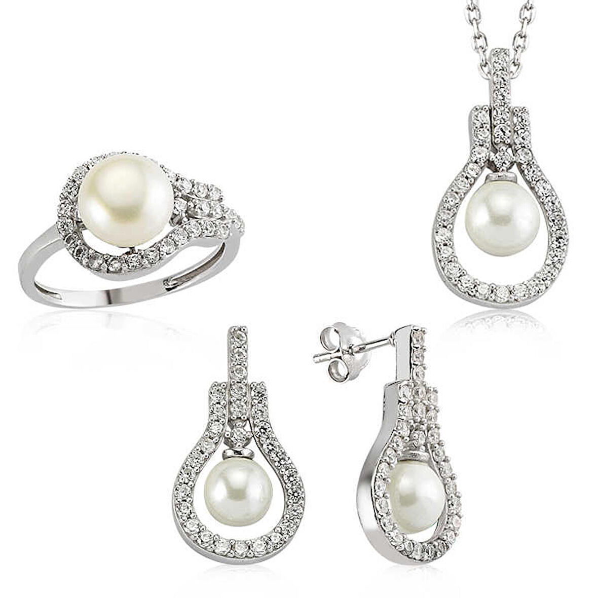 STİLLOVE Gümüş İnci Damla Bayan Set