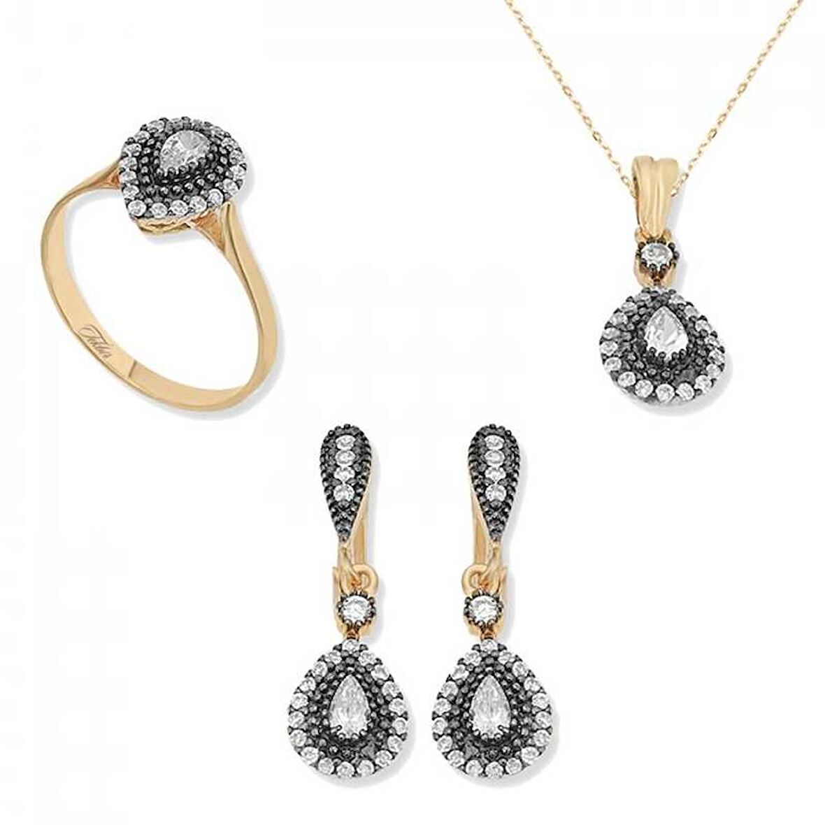 STİLLOVE Gümüş Elmas Montür Damla Bayan Set