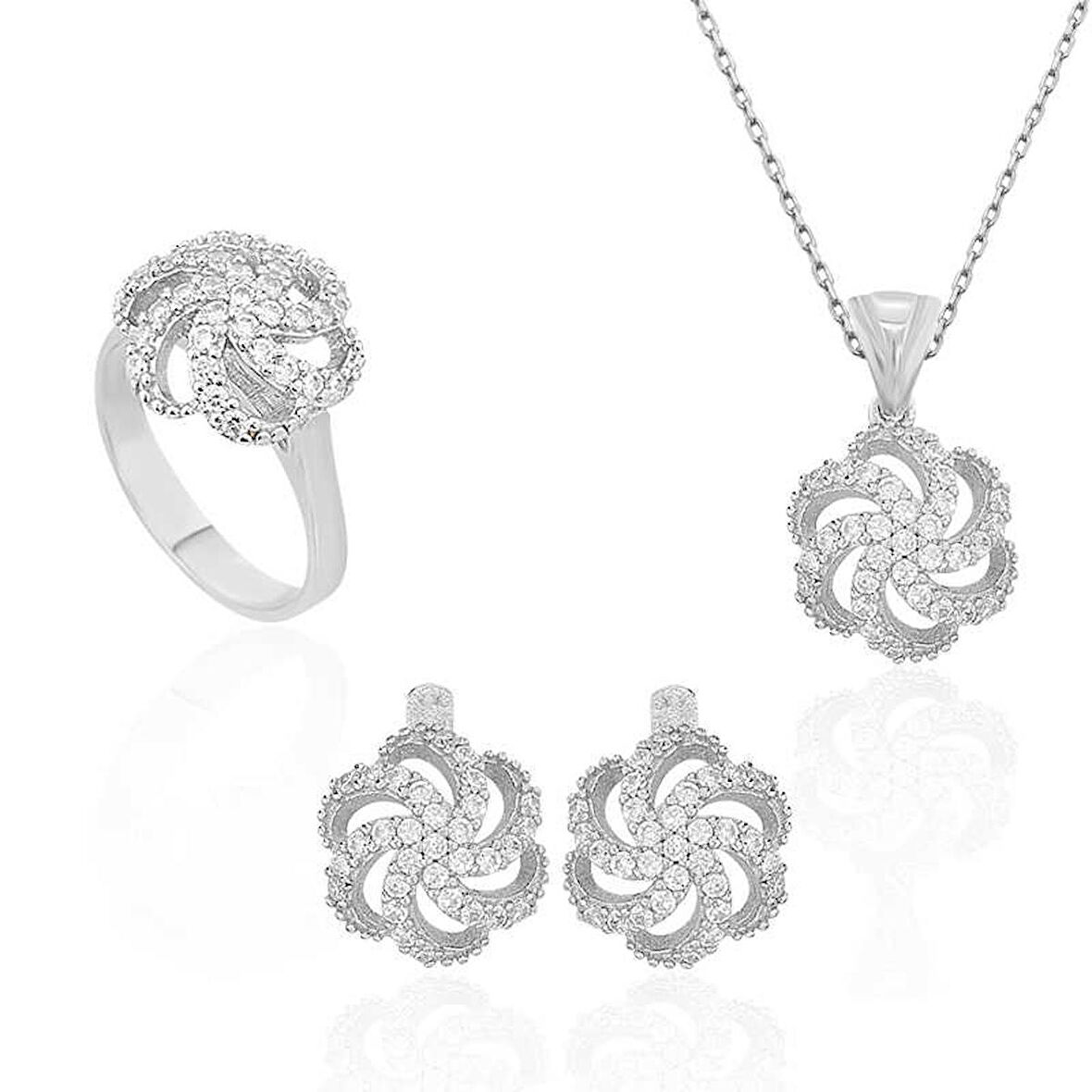 STİLLOVE Gümüş Çiçek Desenli Bayan Set