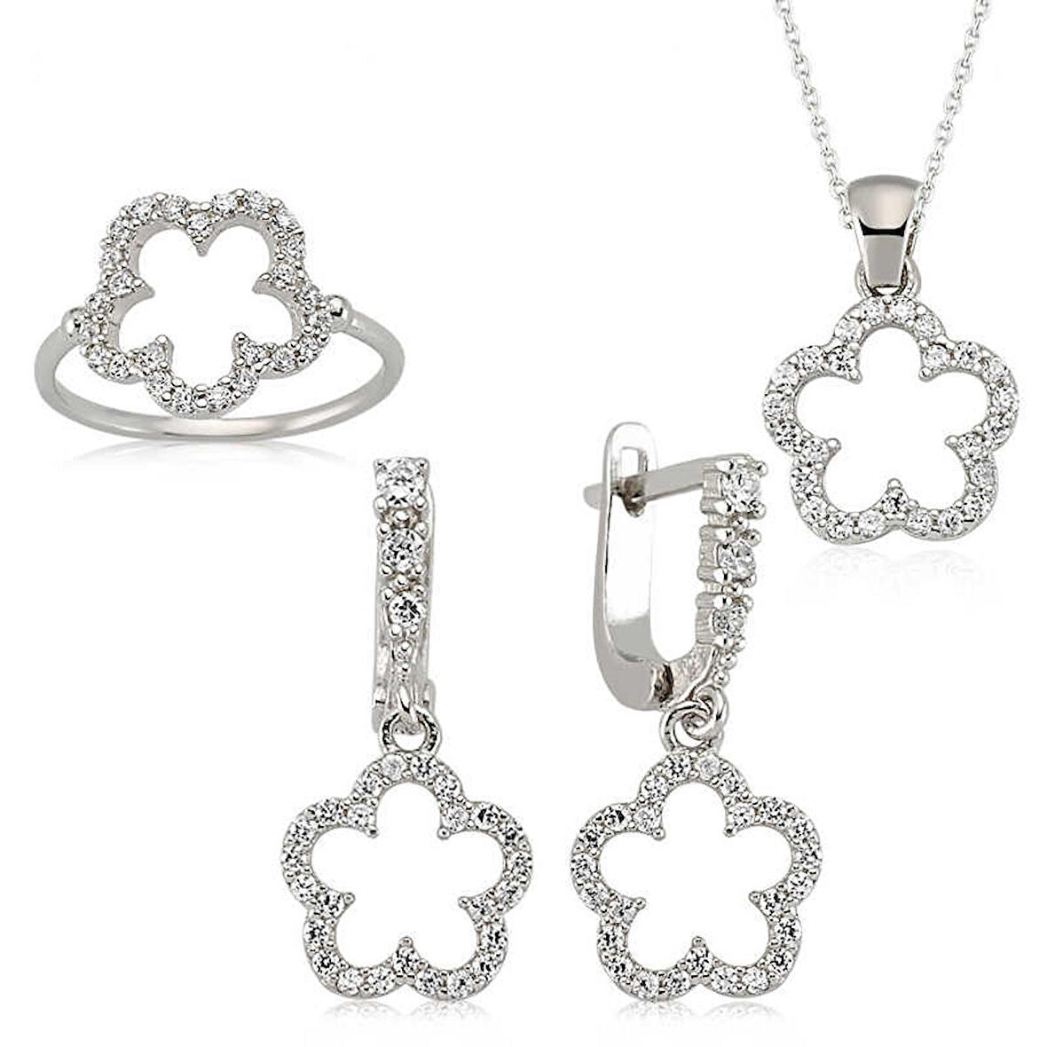 STİLLOVE Gümüş Çiçek Bayan Set