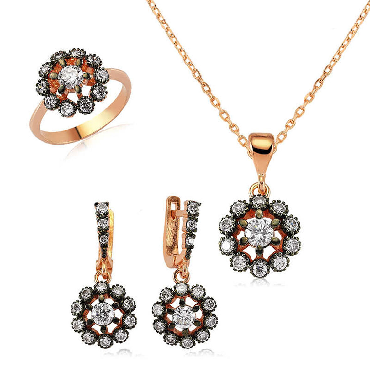 STİLLOVE Gümüş Elmas Model Çiçek Bayan Set