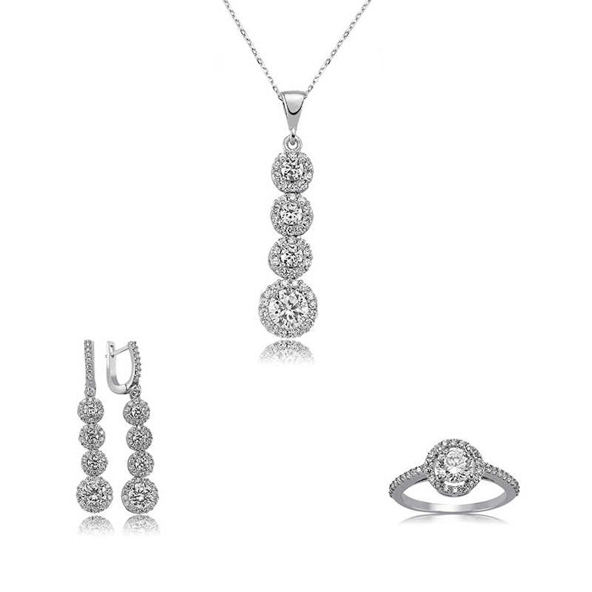 STİLLOVE Gümüş Sıralı Dört Taş Bayan Set