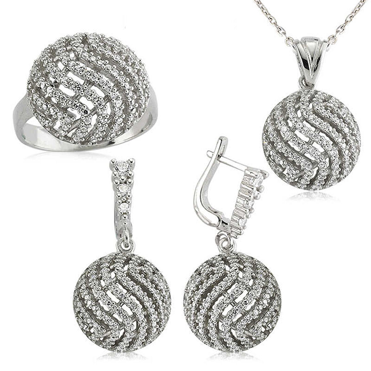STİLLOVE Gümüş Yuvarlak Zirkon Taşlı Bayan Set