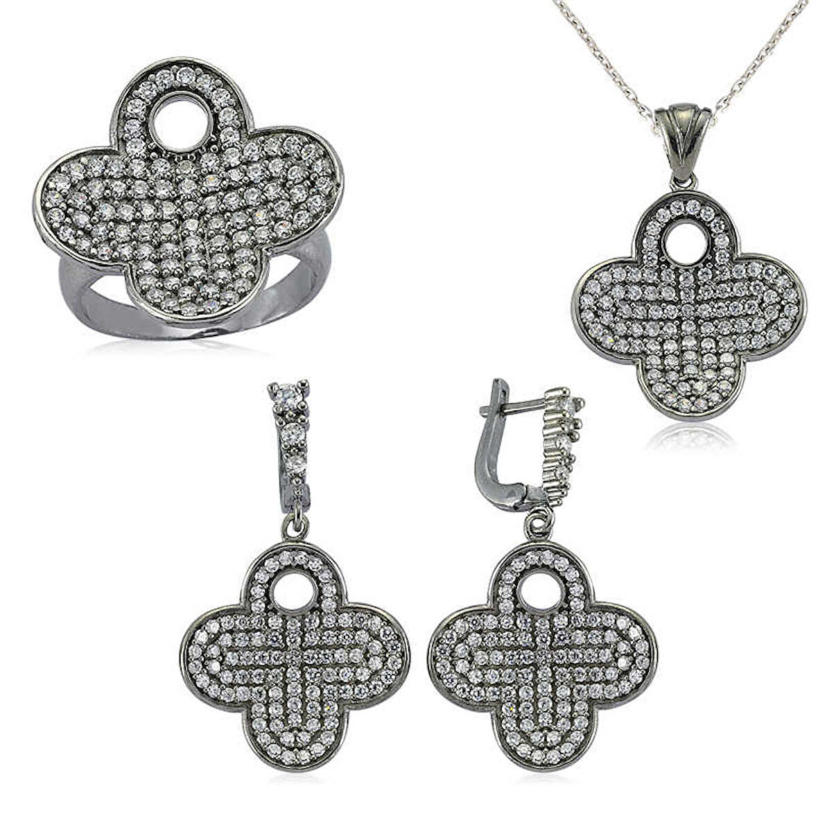 STİLLOVE Gümüş Çiçek Bayan Set