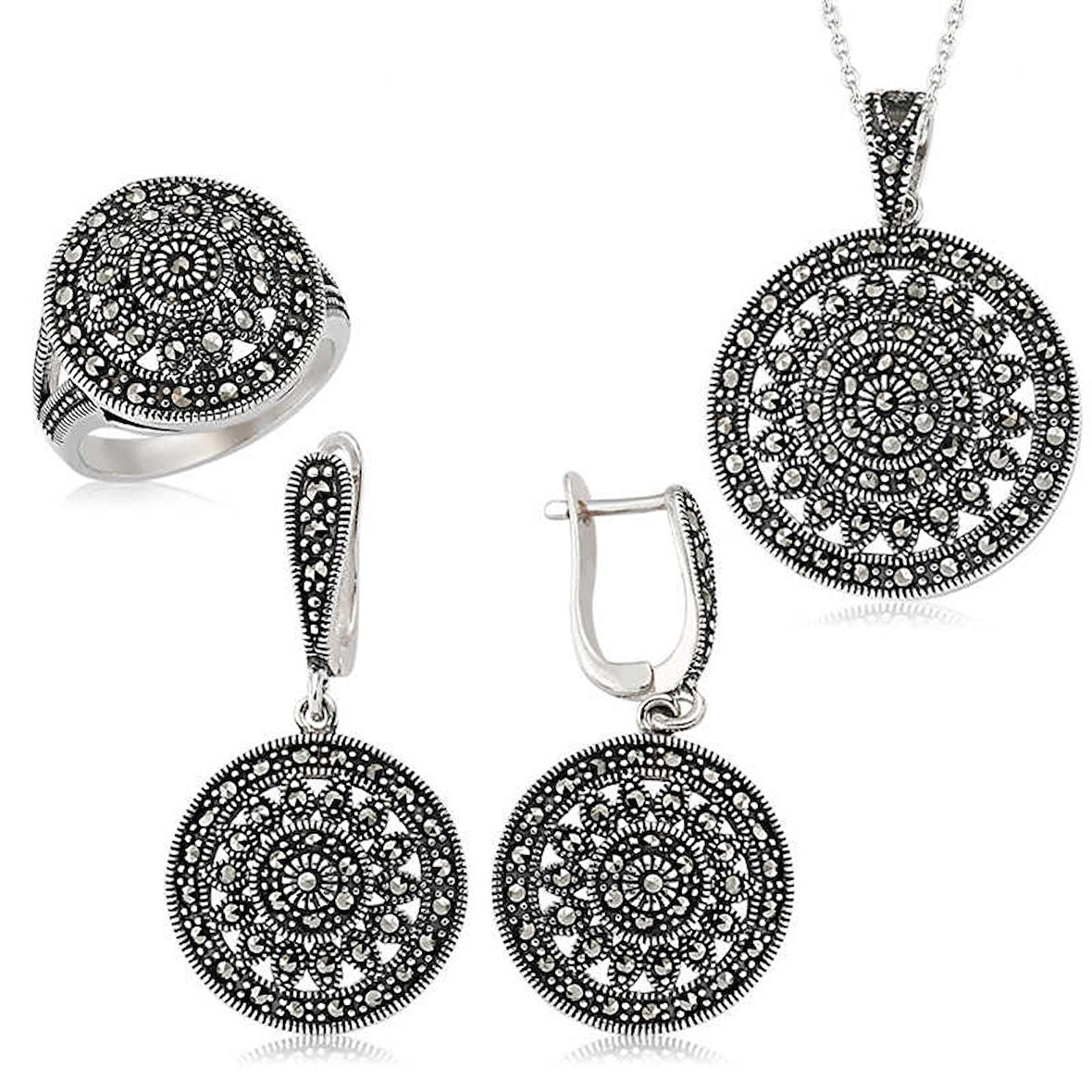 STİLLOVE Gümüş Markazit Yuvarlak Bayan Set