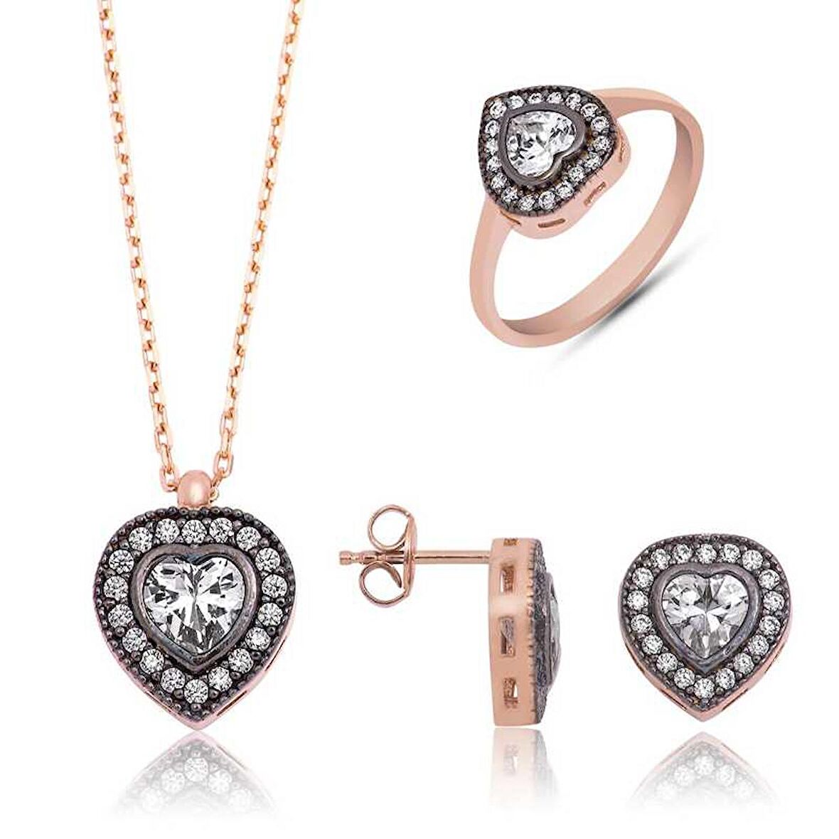 STİLLOVE Gümüş Elmas Montür Kalpli Bayan Set