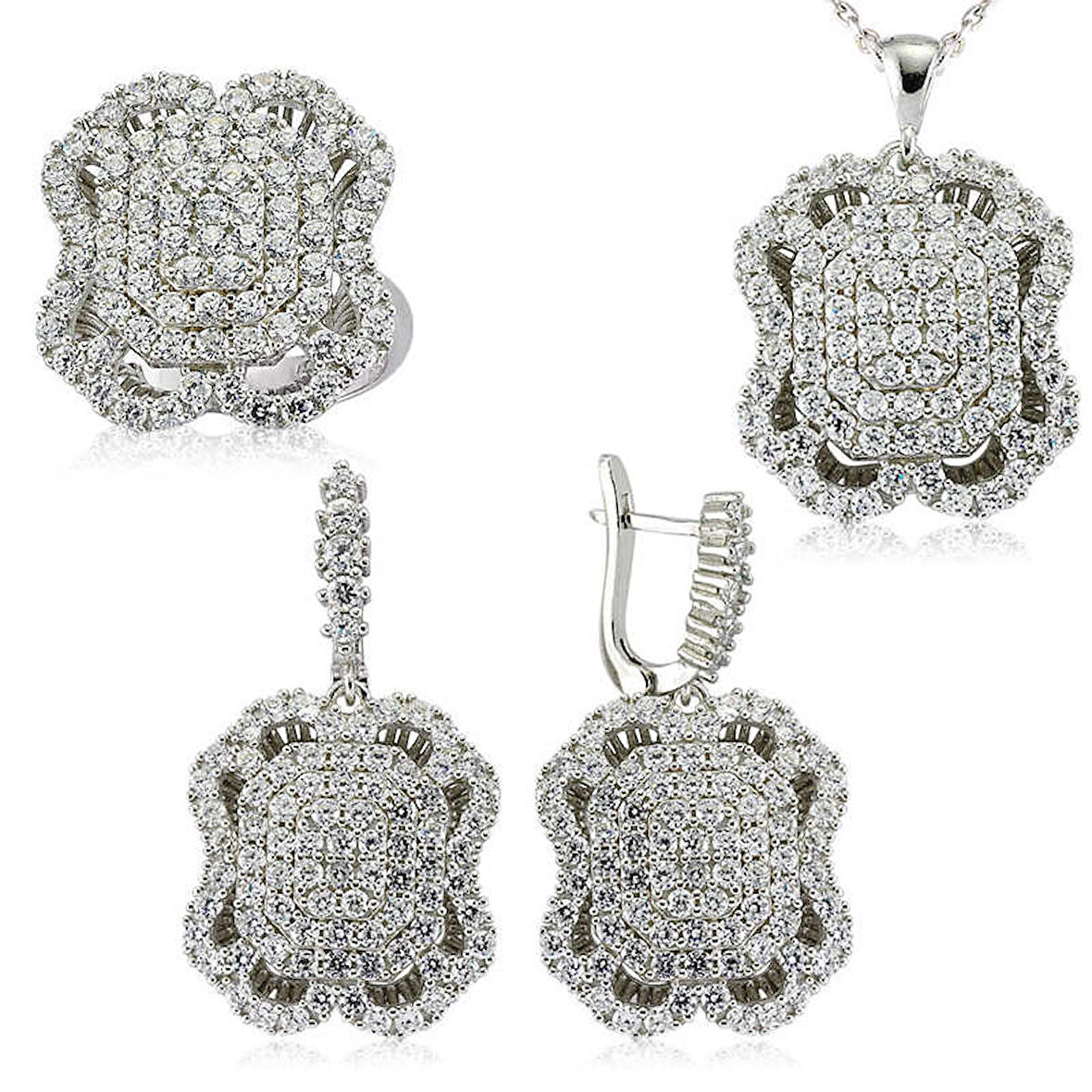 STİLLOVE Gümüş Beyaz Taşlı Bayan Set
