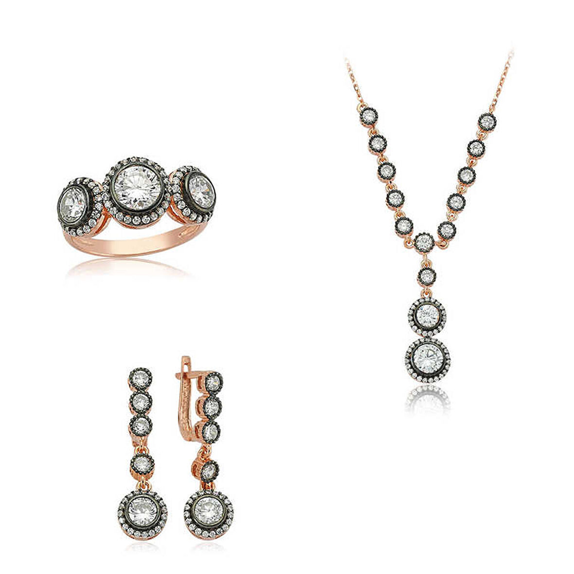 STİLLOVE Gümüş Beyaz Taşlı Bayan Set