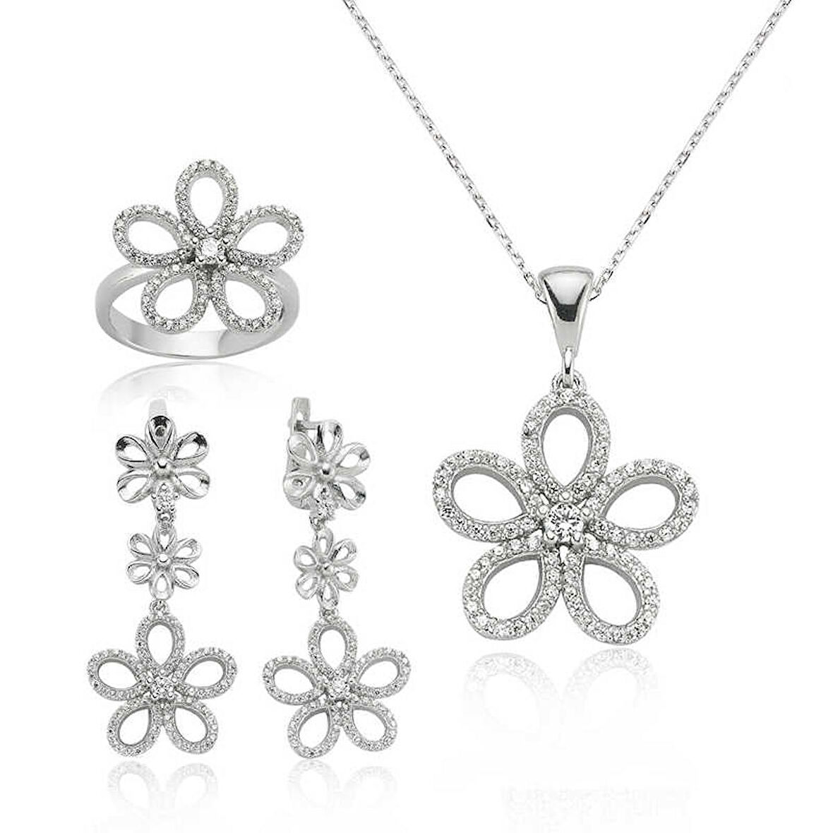 STİLLOVE Gümüş Papatya Bayan Set