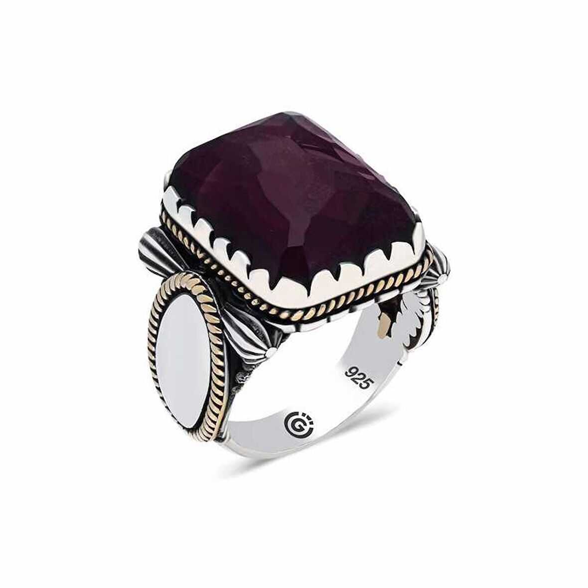 STİLLOVE ​Gümüş Bordo Taşlı Köşeli Erkek Yüzük