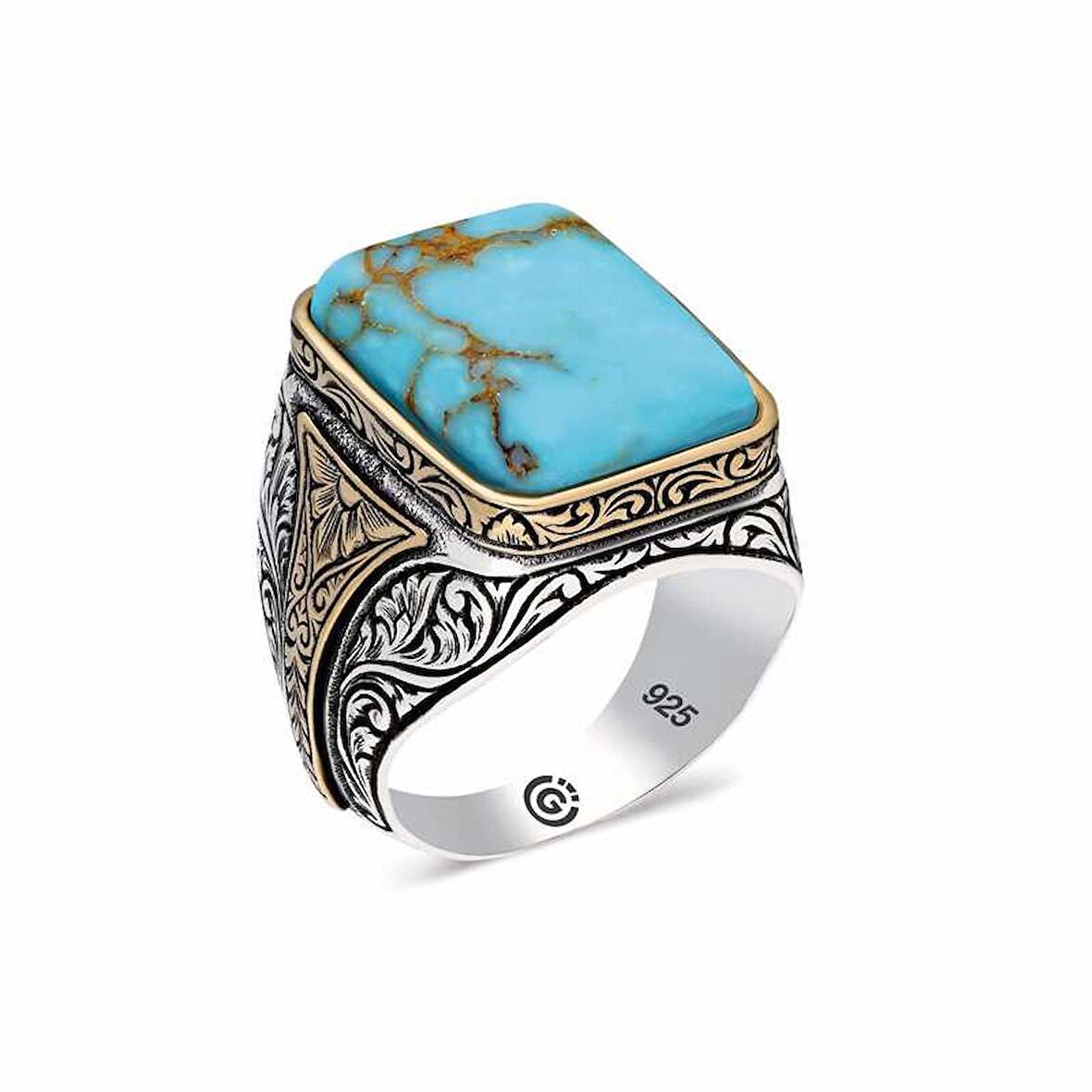STİLLOVE ​Gümüş  Zirkon Turkuaz Taşlı Kare Erkek Yüzük