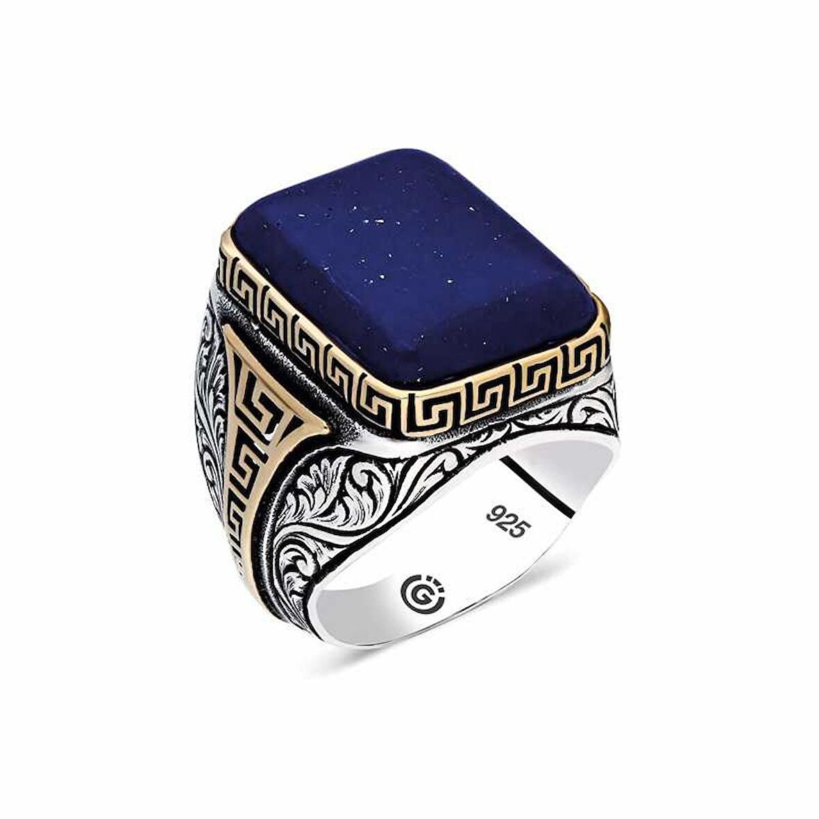 STİLLOVE ​Gümüş Koyu Mavi Lapis Taşlı Kare Erkek Yüzük