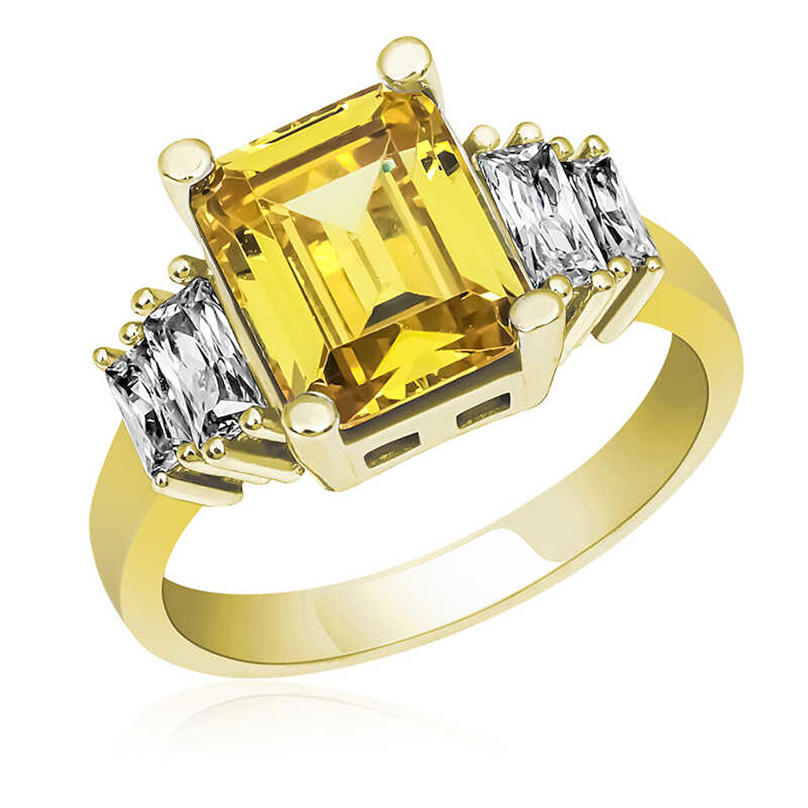 STİLLOVE Gümüş Sarı Baget Taşlı Gold Bayan Yüzük