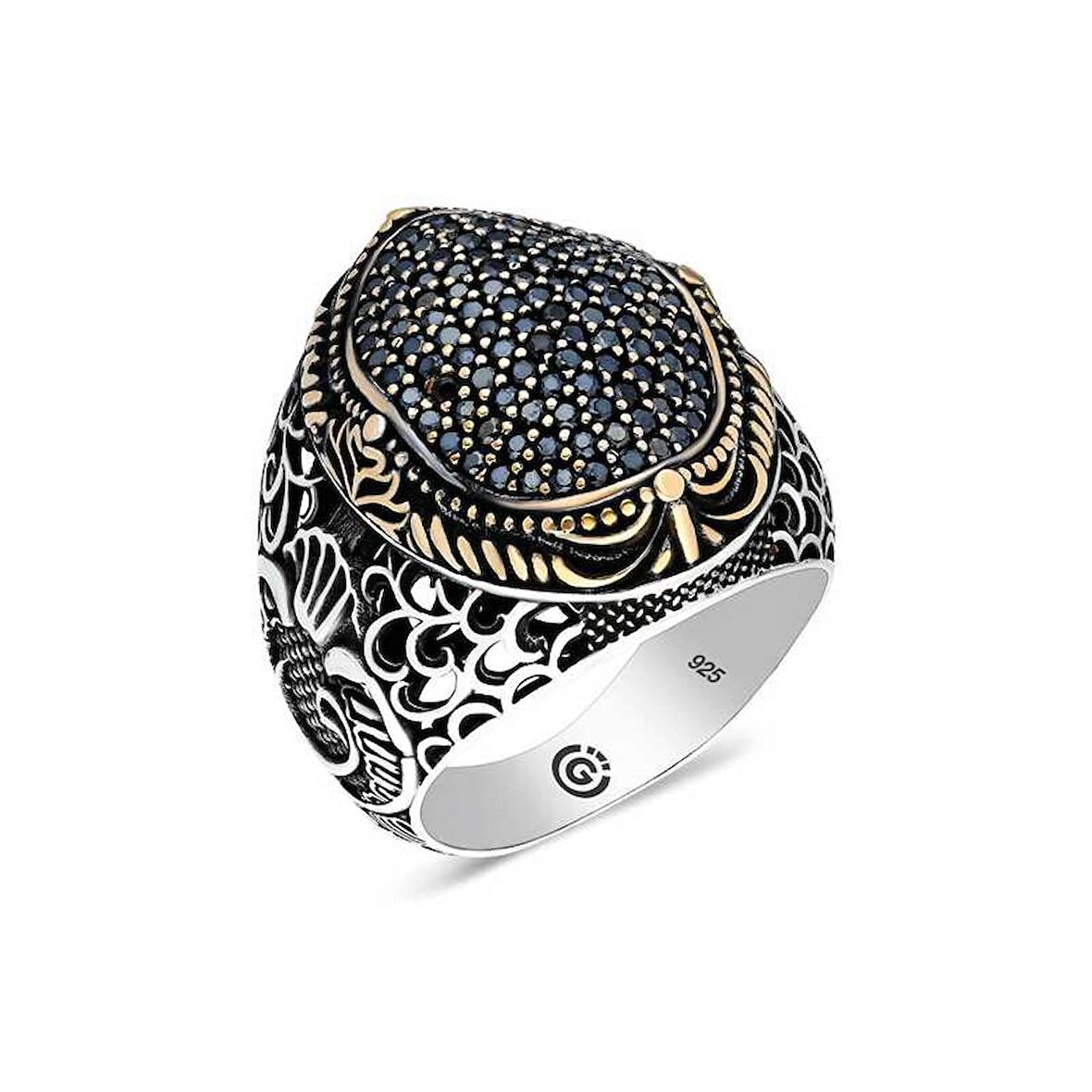STİLLOVE Gümüş Siyah Zirkon Taşlı Oval Erkek Yüzük