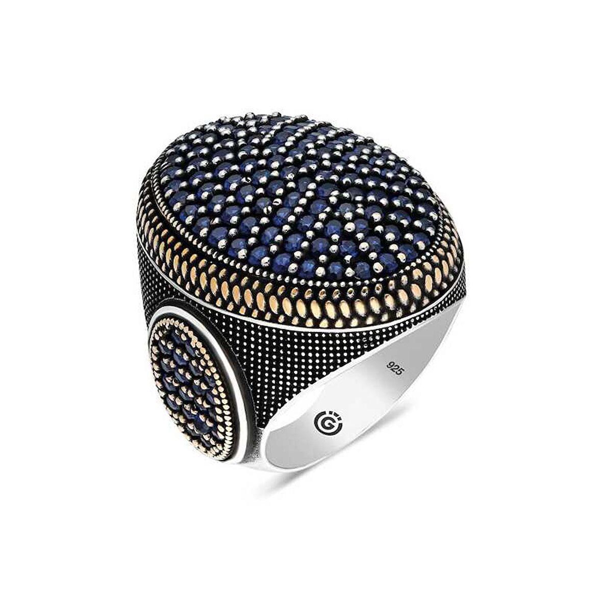 STİLLOVE Gümüş Lacivert Zirkon Taşlı Oval Erkek Yüzük