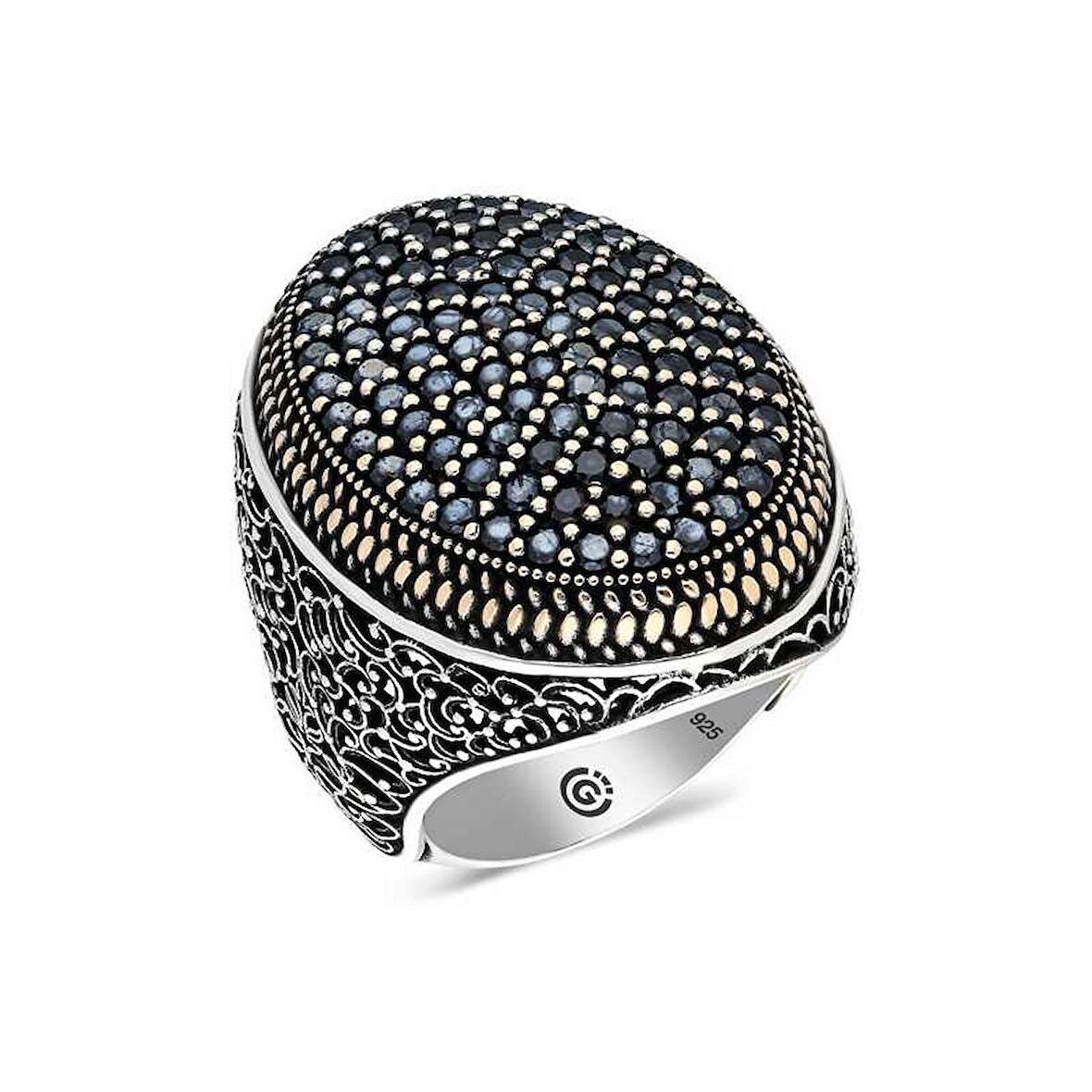 STİLLOVE Gümüş Siyah Zirkon Taşlı Oval Erkek Yüzük
