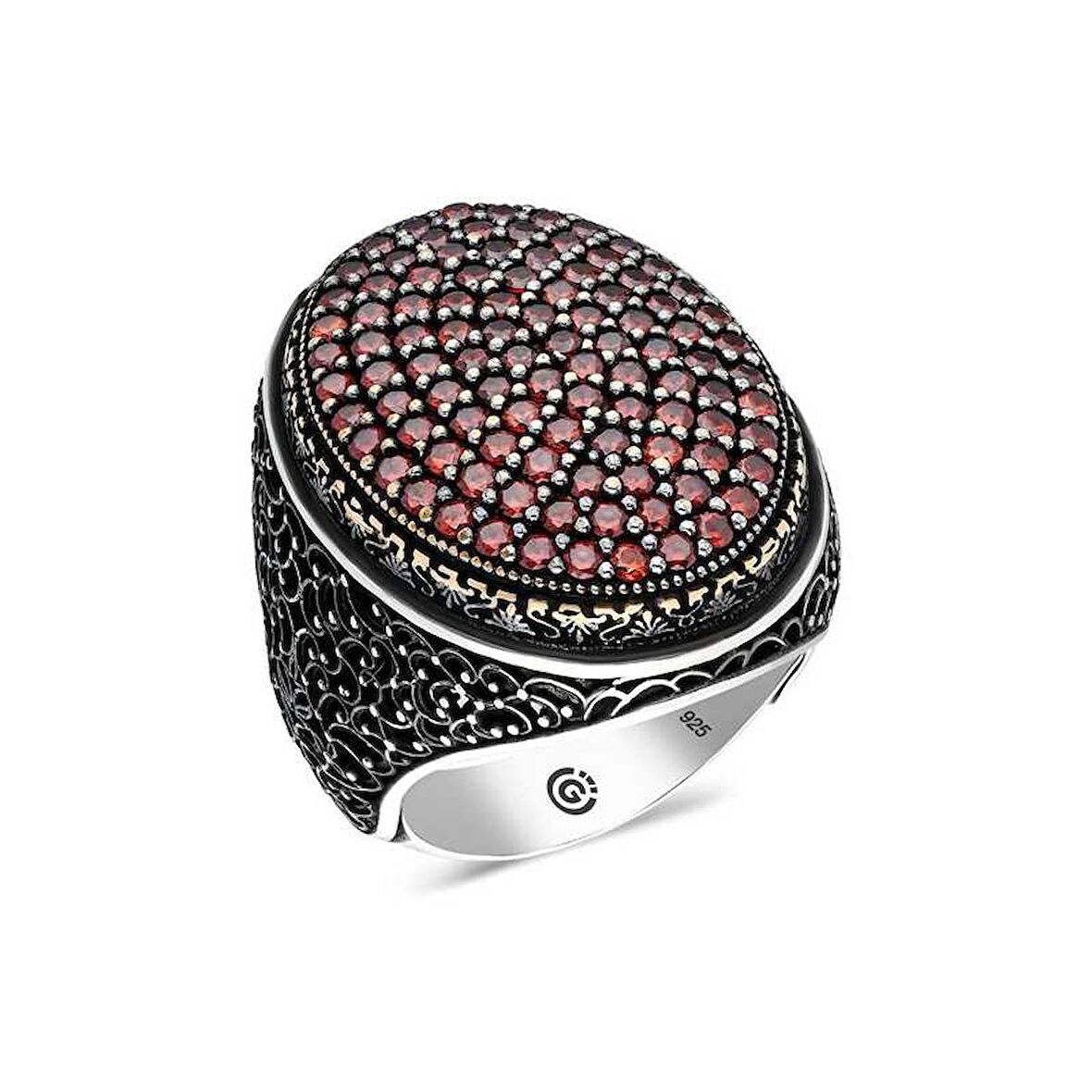 STİLLOVE Gümüş Kırmızı Zirkon Taşlı Oval Erkek Yüzük