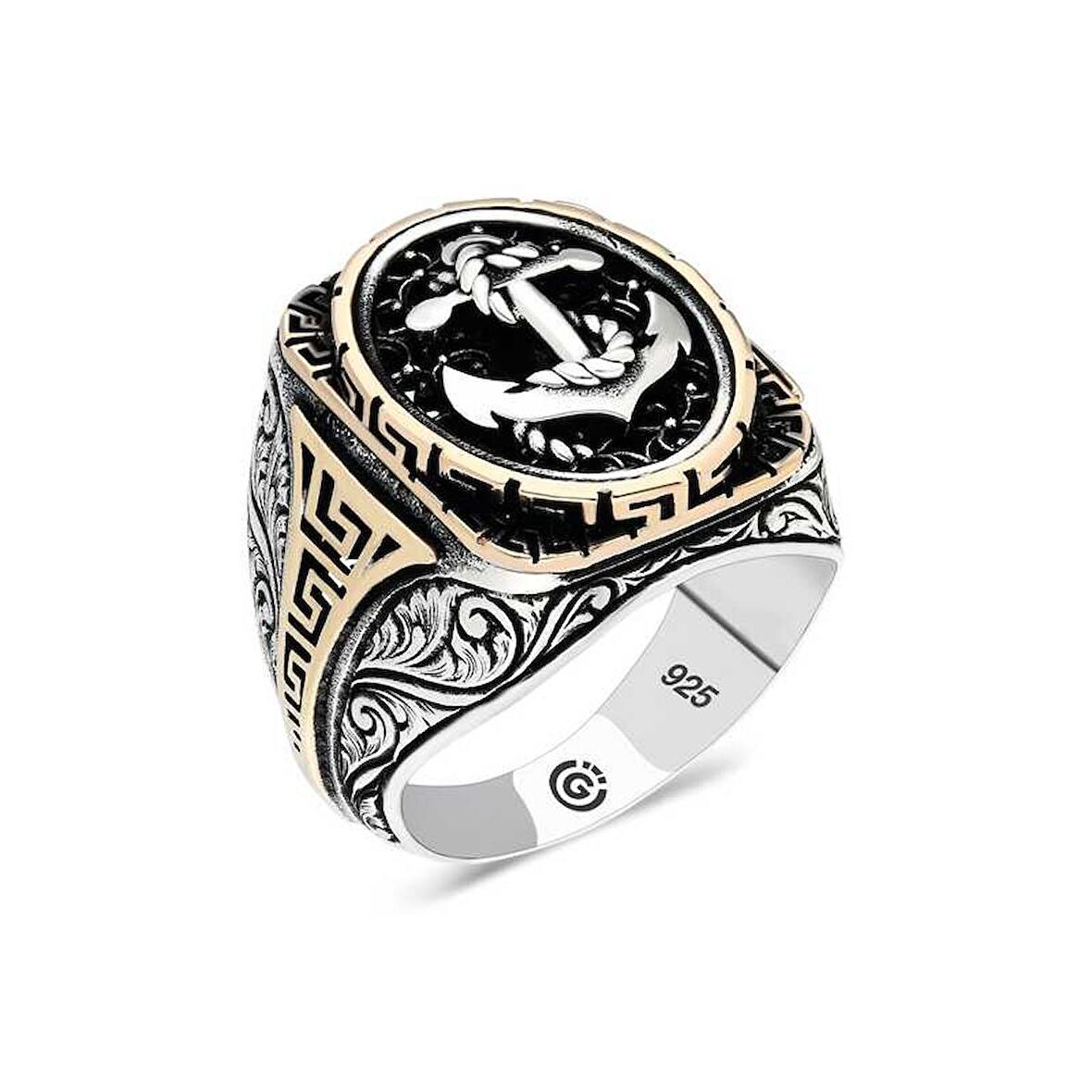 STİLLOVE Gümüş Deniz Çapası Oval Erkek Yüzük