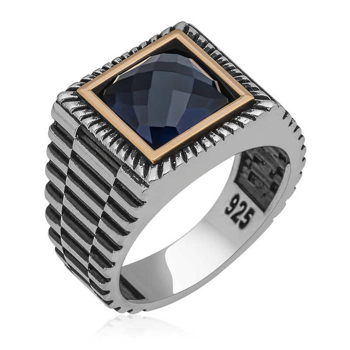 STİLLOVE Gümüş Siyah Zirkon Taşlı Kare Erkek Yüzük