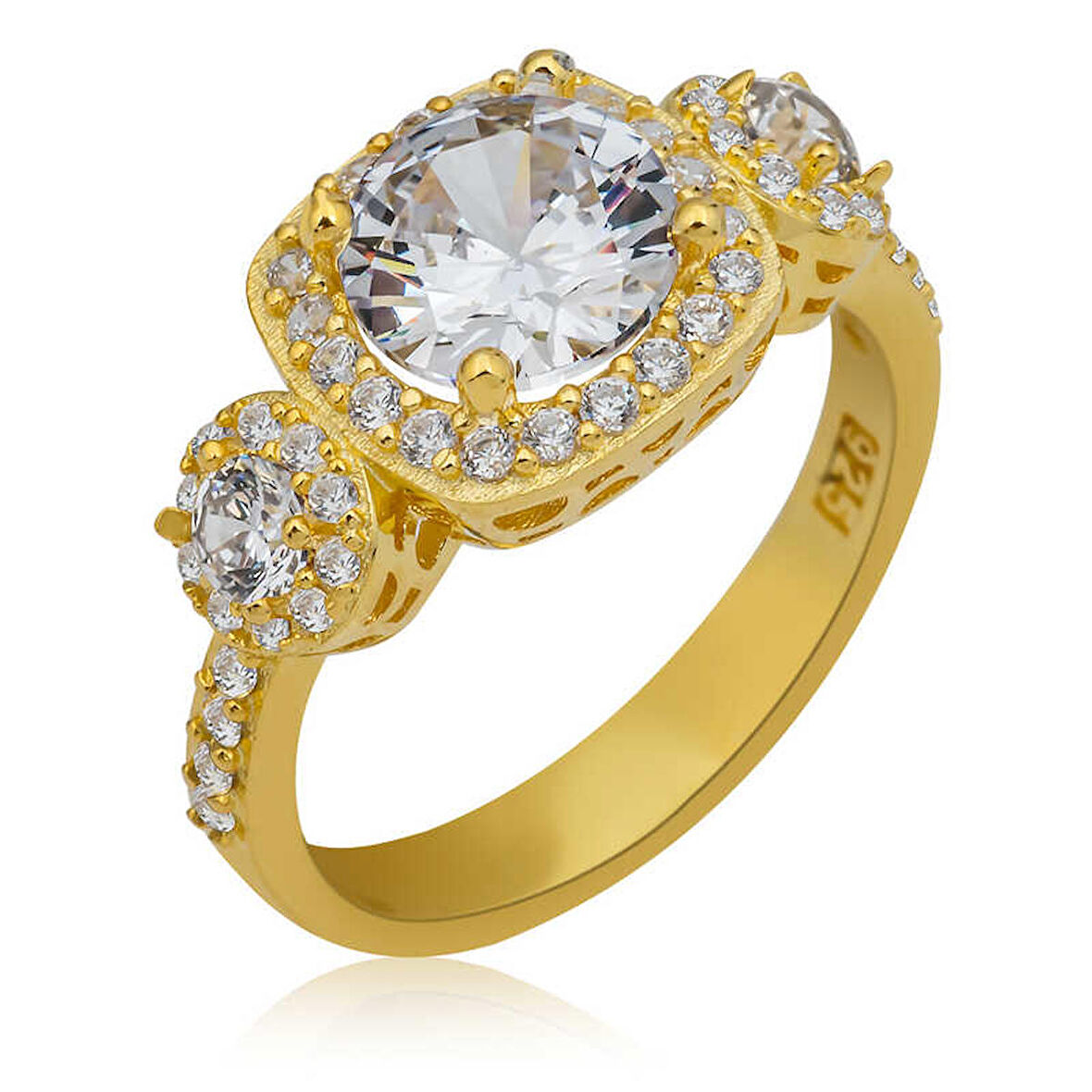 STİLLOVE Gümüş Gold Kare Montür Tek Taş Kadın Yüzük