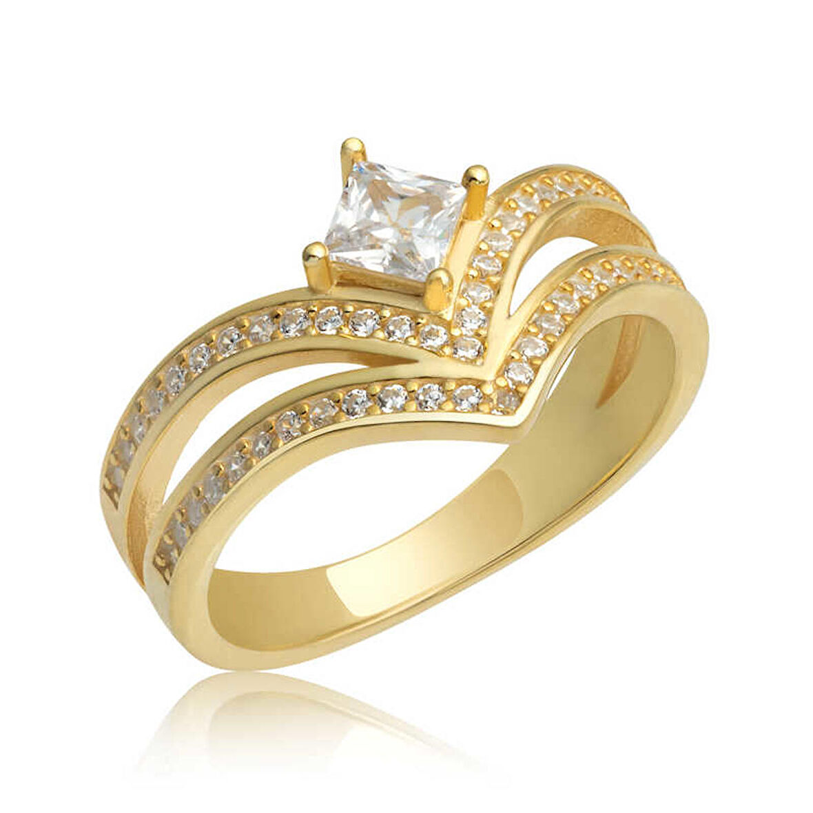 STİLLOVE Gümüş Gold Tek Taş Kadın Yüzük