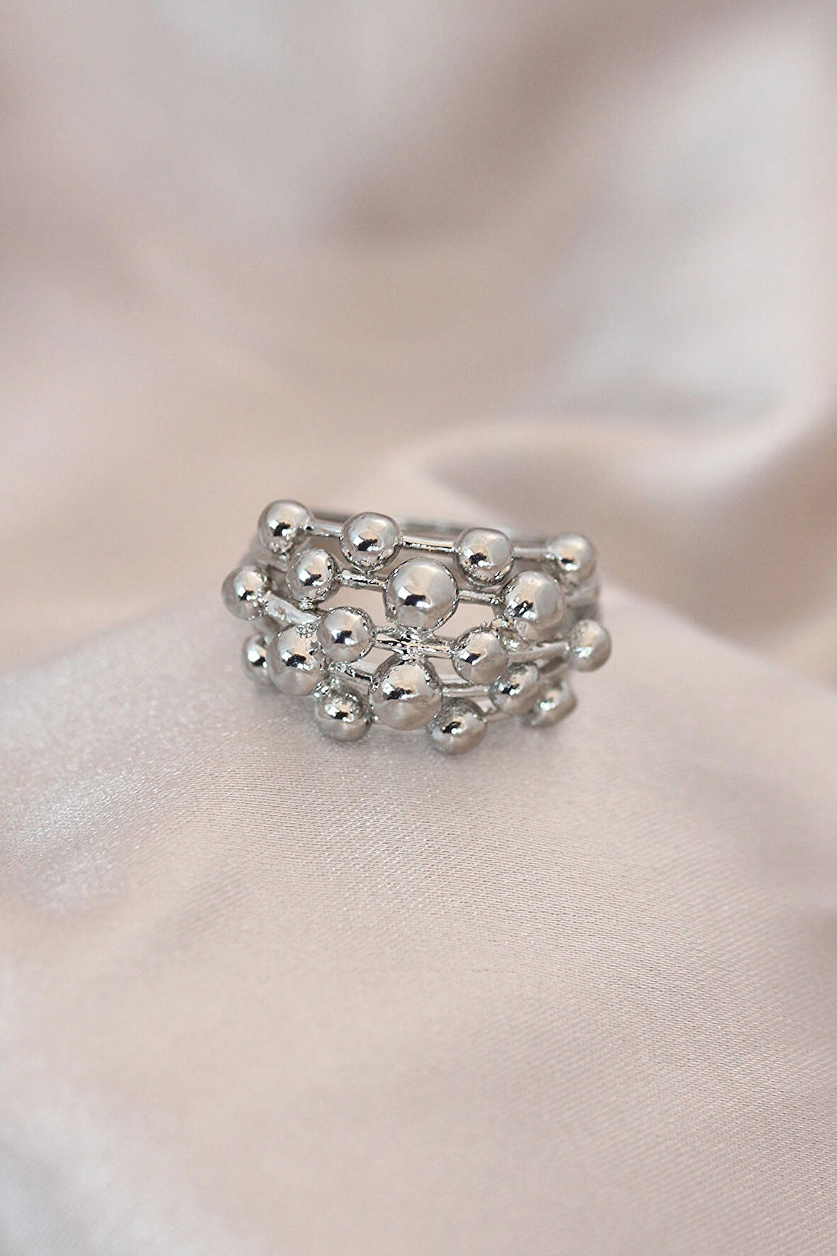 STİLLOVE Ayarlamalı Silver Renk Metal Bombeli Boluncuk Model Yüzük