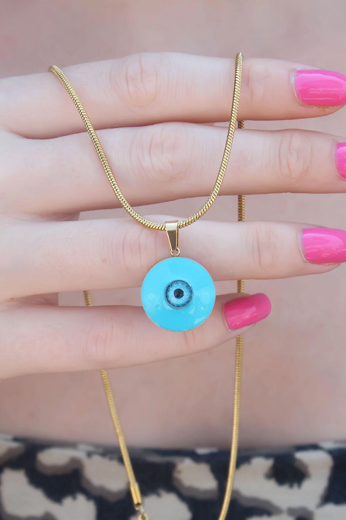 STİLLOVE 316L Çelik Gold Renk Nazar Boncuk Model Kadın Kolye