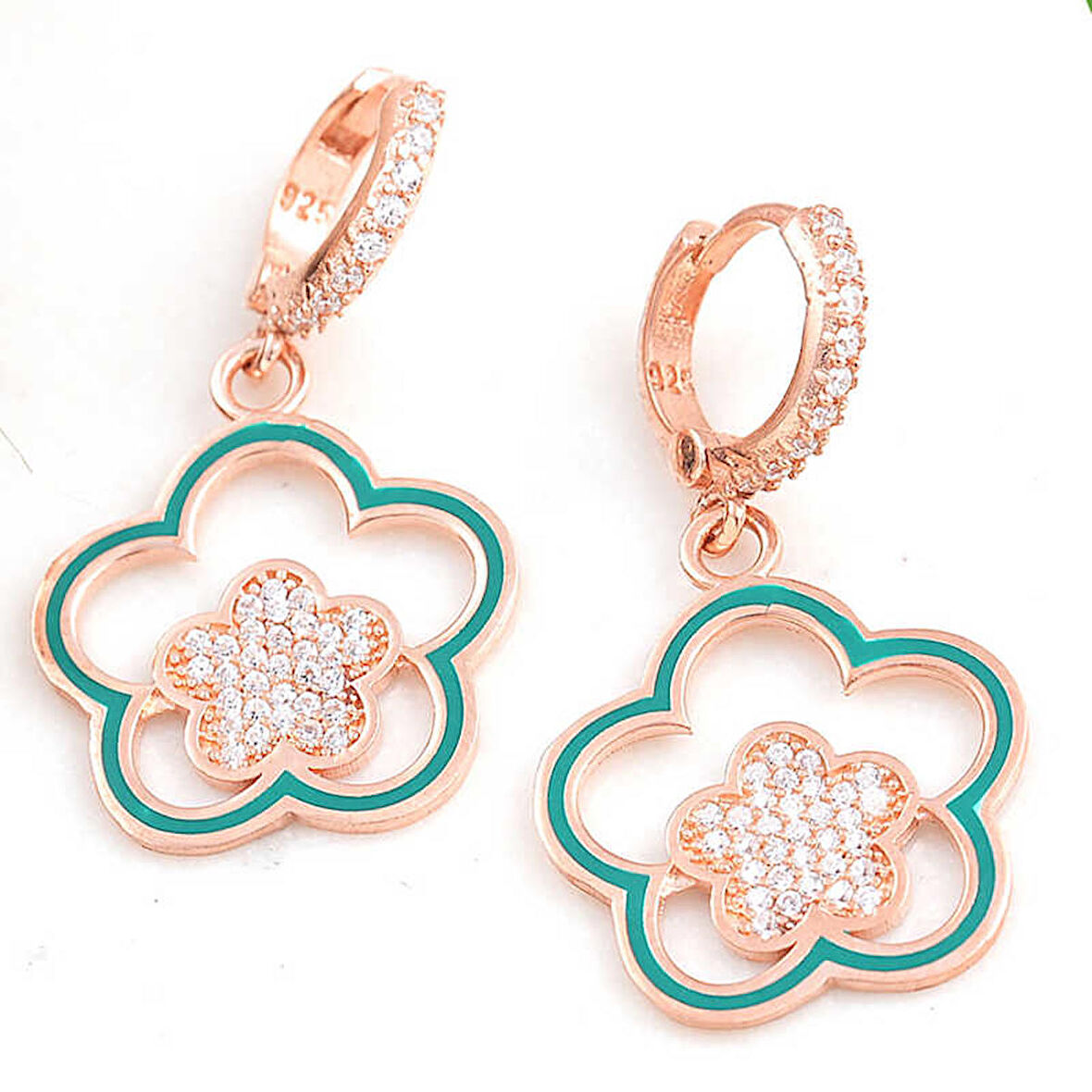 STİLLOVE ​Gümüş Rose Sallantılı Çiçek Desenli Kadın Küpe