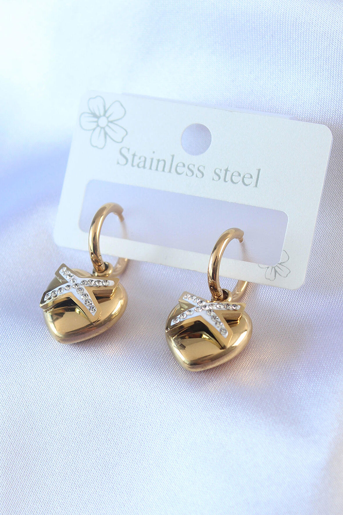 STİLLOVE 316L Çelik Gold Renk Zirkon Taş Detay Kalp Model Kadın Küpe