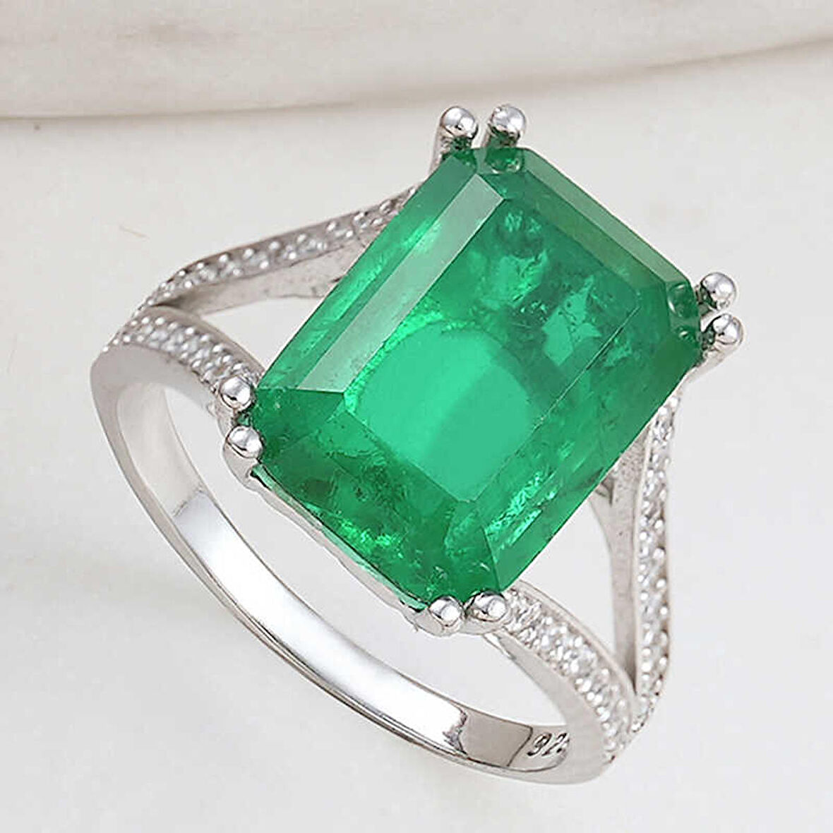 STİLLOVE Gümüş Yeşil Renk Paraiba Taşlı Kadın Yüzük