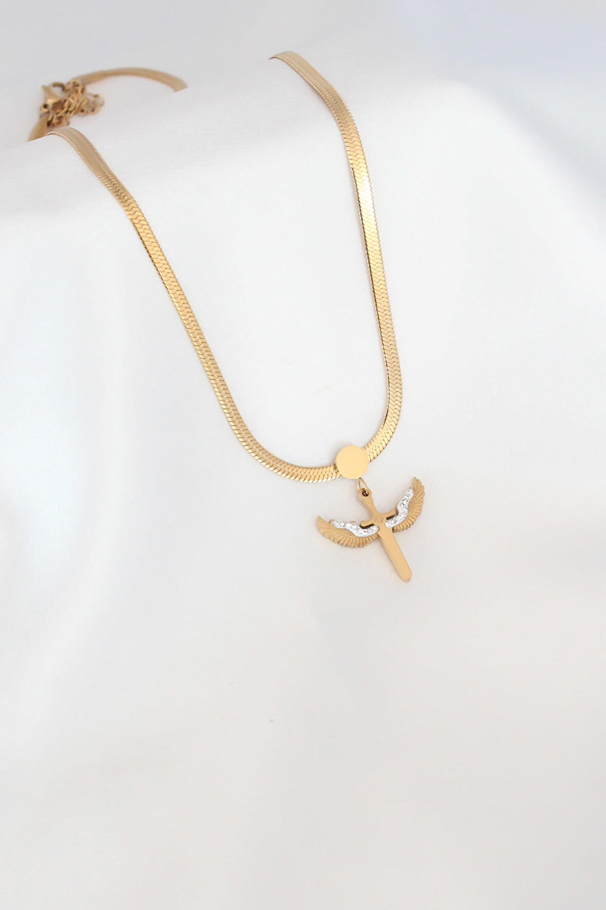 STİLLOVE Mikail Figür Zirkon Taş Detay Gold Renk Çelik İtalyan Zincir Kadın Kolye