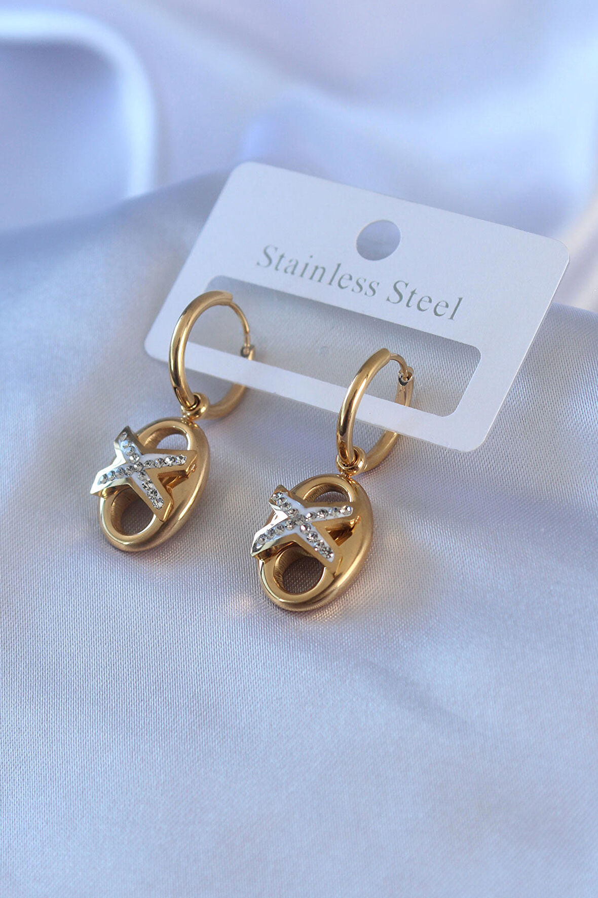 STİLLOVE 316L Çelik Gold Renk Zirkon Taş Detay Kadın Küpe