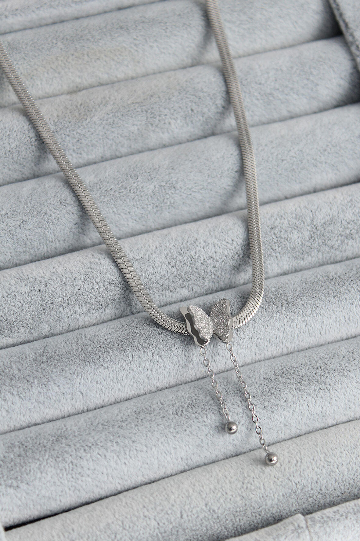 STİLLOVE 316L Çelik Gümüş Renk İtalyan Zincir Model Simli Kelebek Figür Kadın Kolye