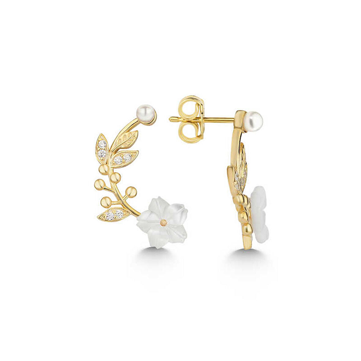STİLLOVE Gümüş Gold Sedef Çiçek Çivili Kadın Küpe