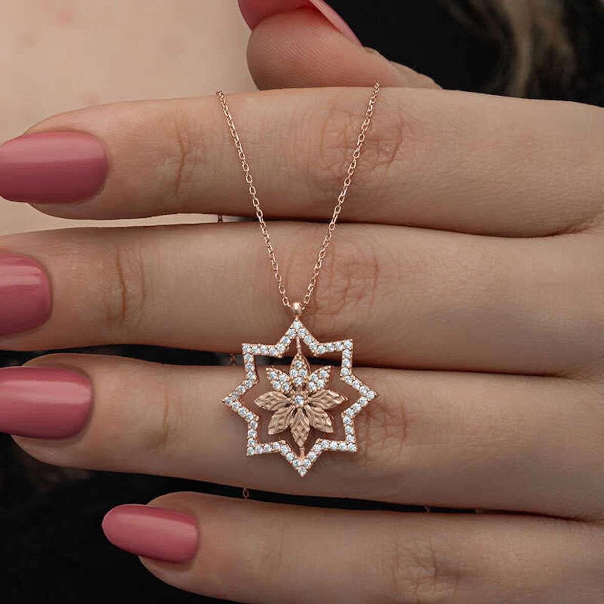 STİLLOVE Gümüş Rose Kar Tanesi Kadın Kolye