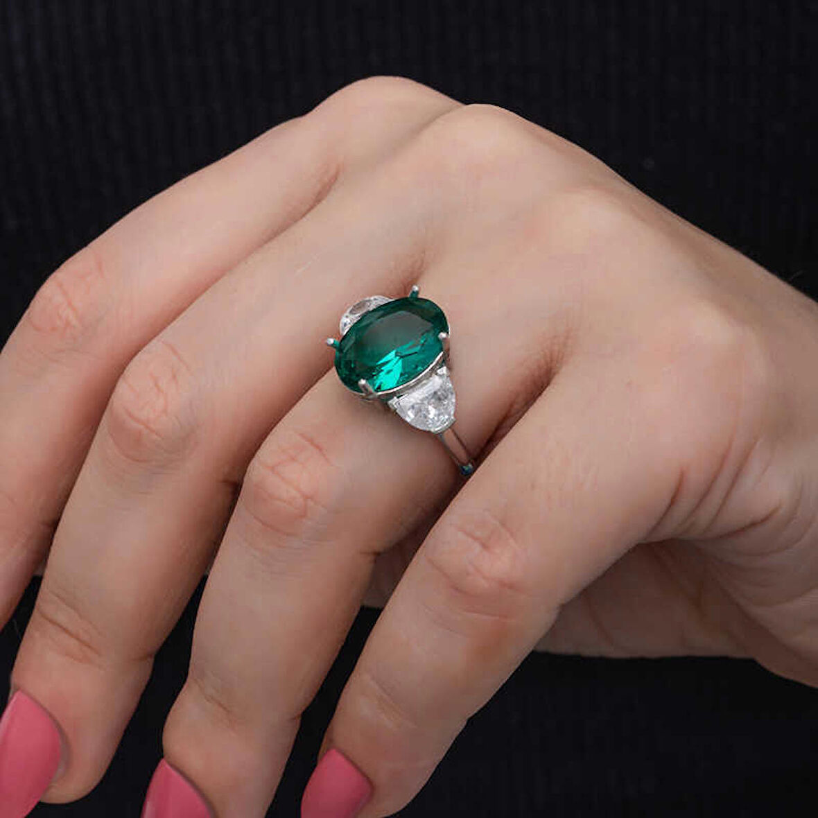 STİLLOVE Gümüş Yeşil Renk Paraiba Taşlı Kadın Yüzük