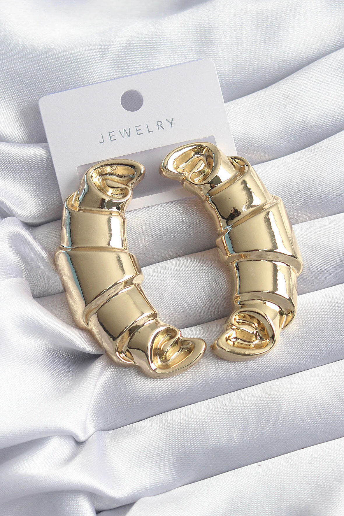 STİLLOVE Pirinç Gold Renk Kruvasan Model Kadın Küpe