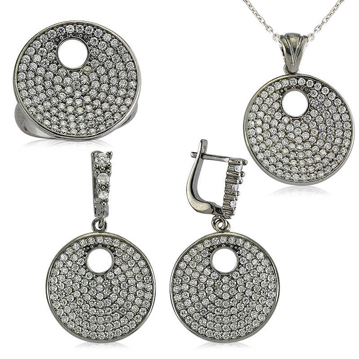 STİLLOVE Gümüş Zirkon Taşlı Yuvarlak Bayan Set
