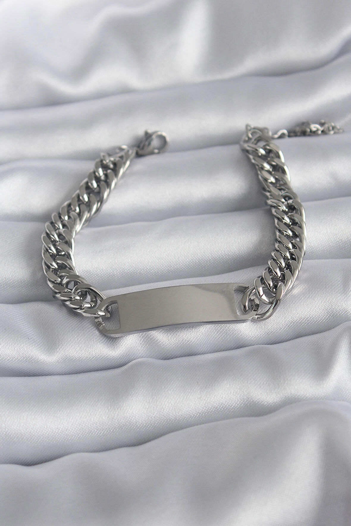 STİLLOVE 316L Çelik Gümüş Renk İsim Yazılabilir Plaka Model Kadın Bileklik