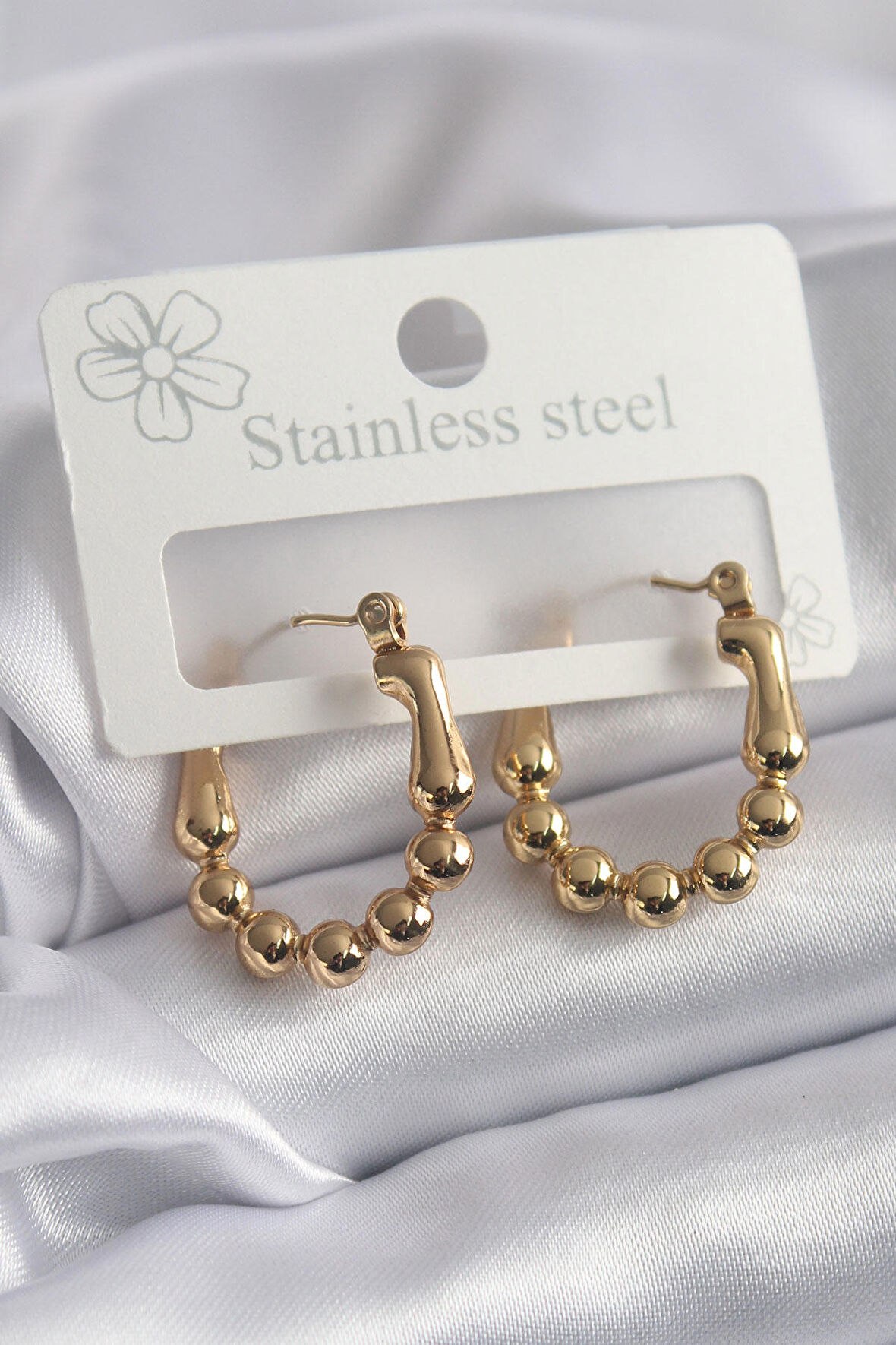 STİLLOVE 316L Çelik Gold Renk Topçuk Halka Model Kadın Küpe