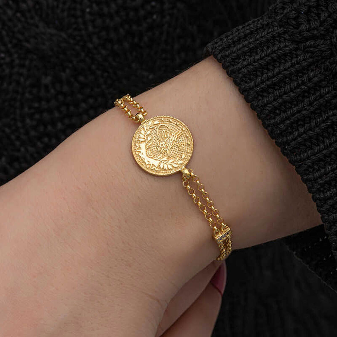 STİLLOVE Gümüş Gold Kaplama Tuğralı Kadın Bileklik