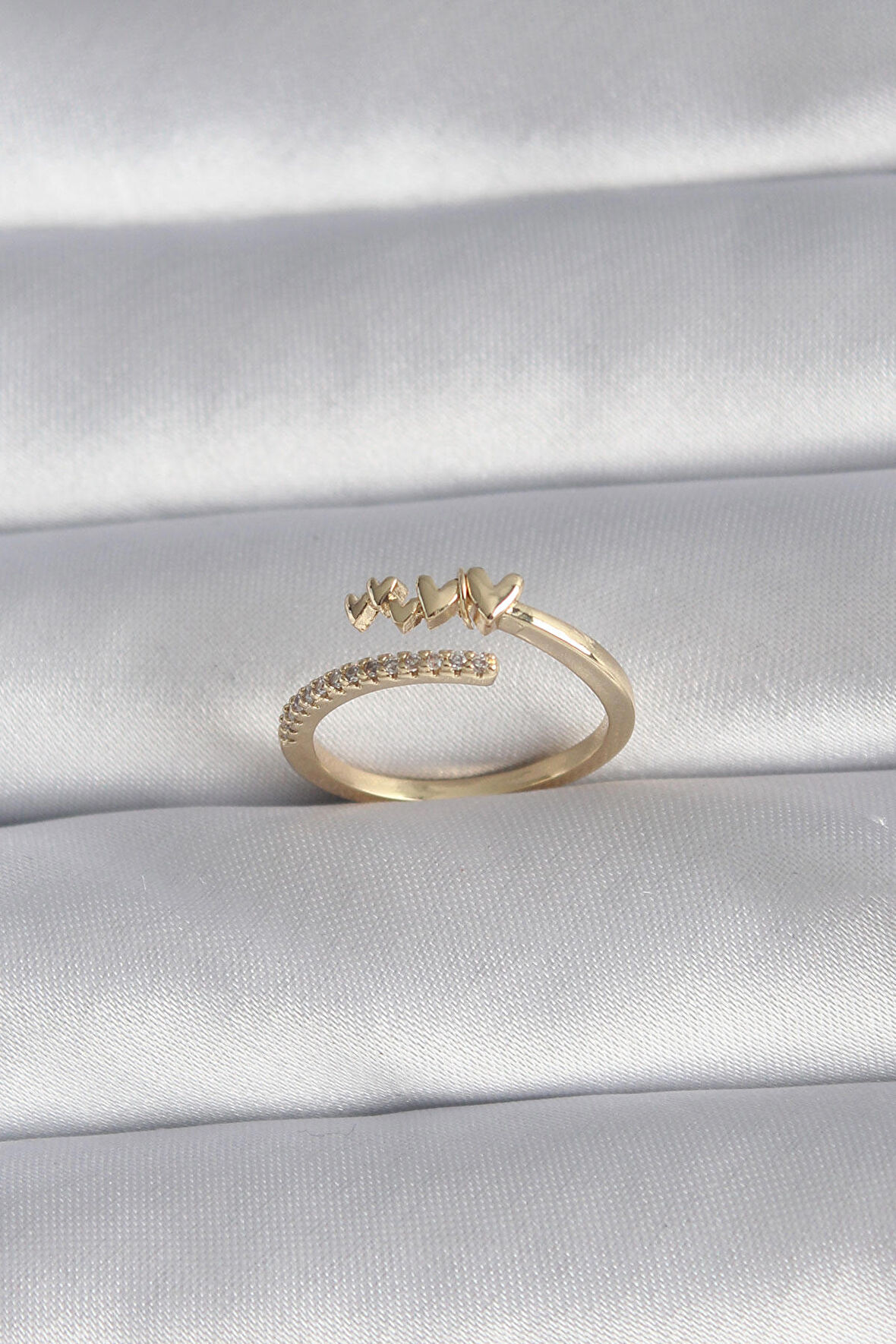 STİLLOVE Pirinç Gold Renk Zirkon Taş Detay Kalp Model Kadın Yüzük
