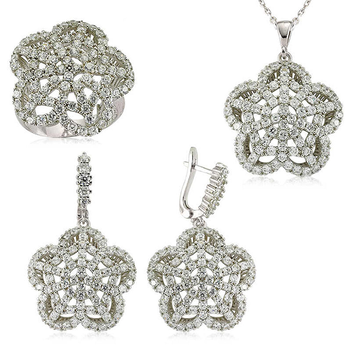 STİLLOVE Gümüş Çiçek Bayan Set