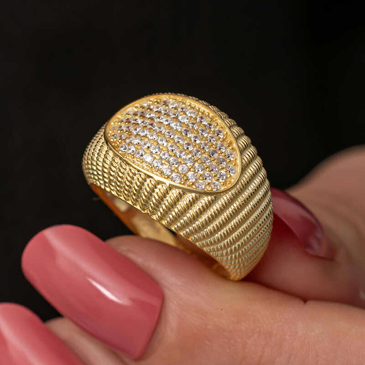 STİLLOVE Gümüş Gold Zirkon Taşlı Fantezi Kadın Yüzük