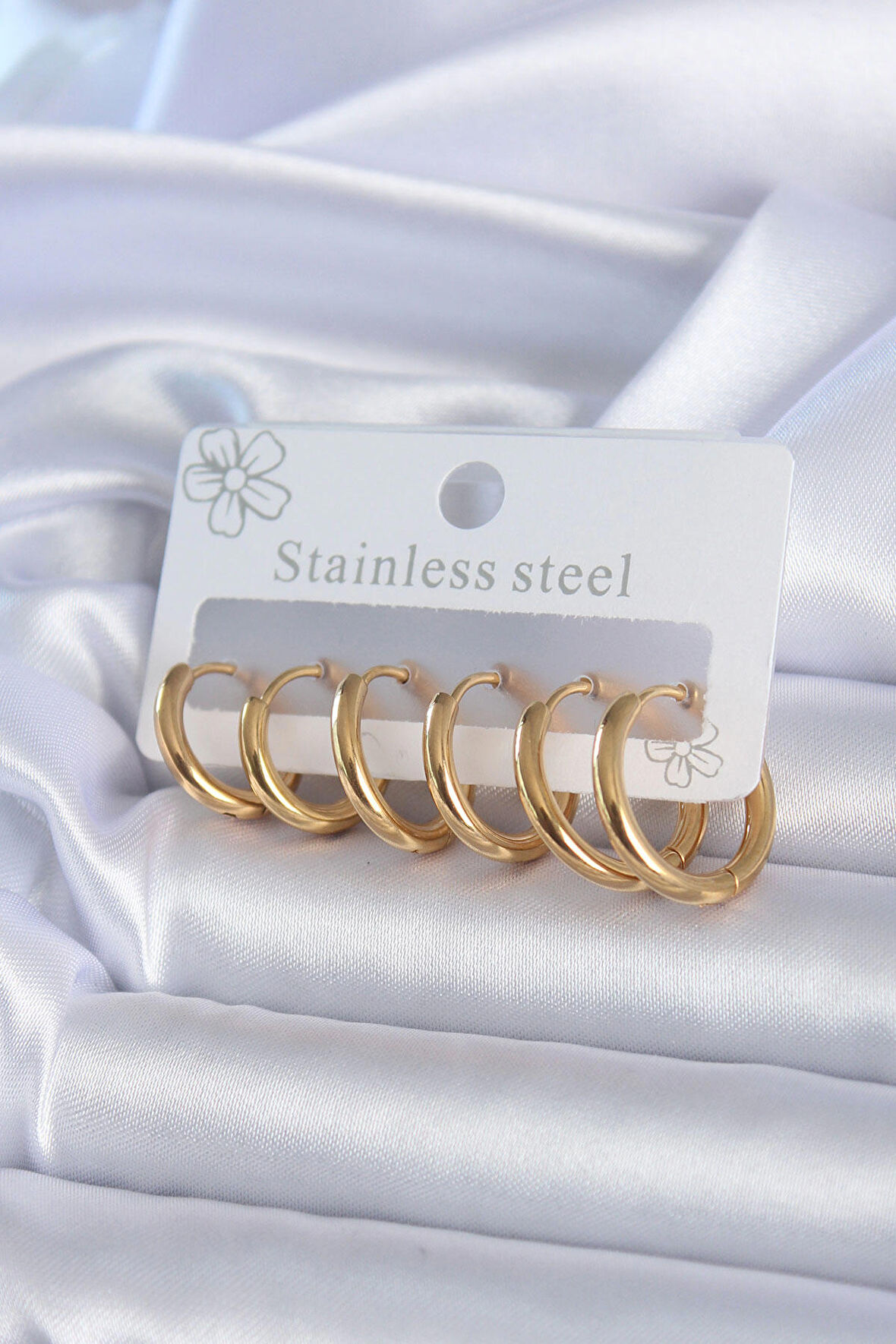STİLLOVE 316L Çelik Gold Renk Halka Model Kadın Küpe Seti